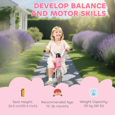 AIYAPLAY Toddler Balance Bike with No Pedal, 3 Silence Wheels for 12-36 Months Boys and Girls, Indoor Outdoor, Pink 