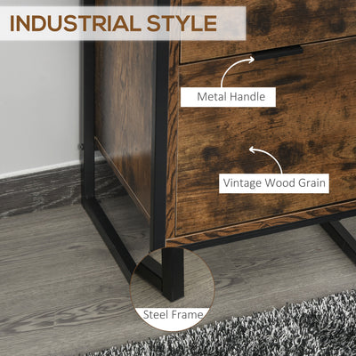 HOMCOM Bedroom Chest of Drawers Set of 2, Industrial 3-Drawer Dresser, Storage Drawers Unit with Metal Frame for Living Room, Rustic Brown 