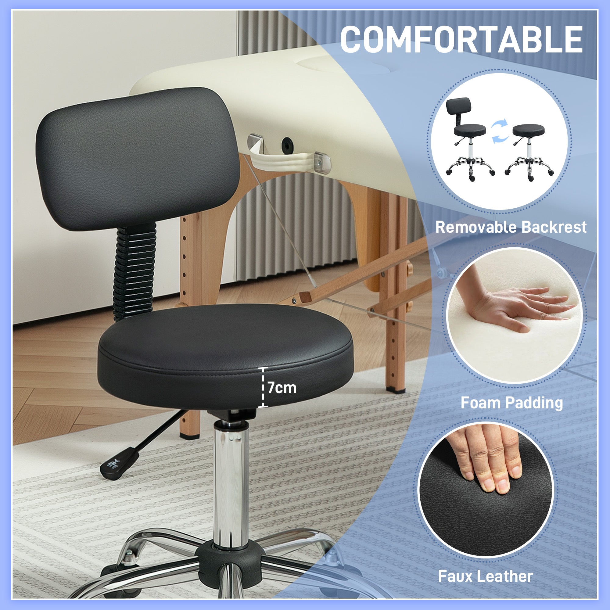 HOMCOM 360\'c2\'b0 Swivel Seat Salon Stool - Black