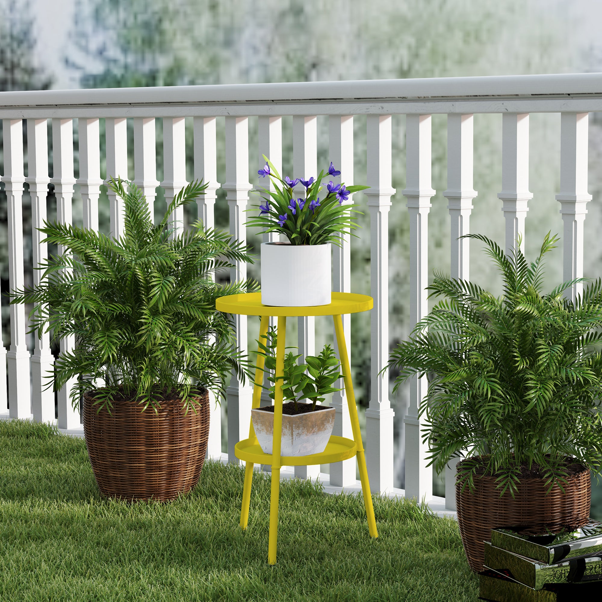 Outsunny Two-Tier Metal Garden Table - Yellow 