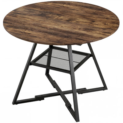 HOMCOM Dining Table for 4 People, 100 cm Round Industrial Kitchen Table with Storage Shelf, Rustic Brown 