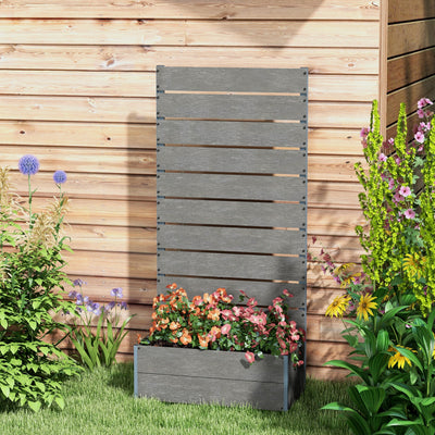 Outsunny 34 x 69.5cm Garden Planter Box, with Back Trellis, Grey 