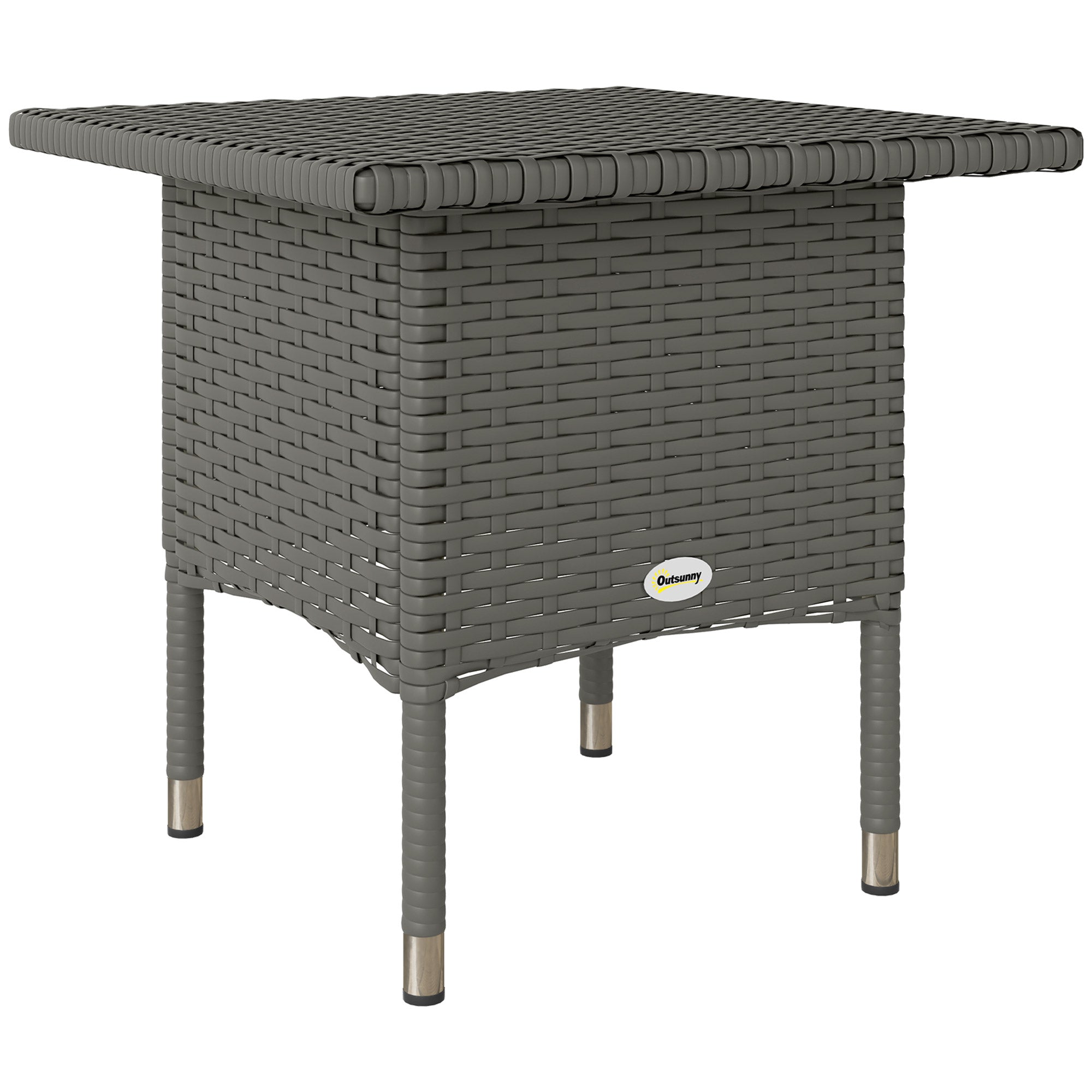 Outsunny Rattan Side Table, Outdoor Coffee Table with Plastic Board Under the Full Woven Table Top for Patio, Garden, Balcony, Grey 