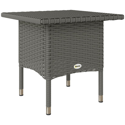Outsunny Rattan Side Table, Outdoor Coffee Table with Plastic Board Under the Full Woven Table Top for Patio, Garden, Balcony, Grey 