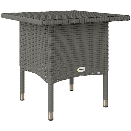 Outsunny Rattan Side Table, Outdoor Coffee Table with Plastic Board Under the Full Woven Table Top for Patio, Garden, Balcony, Grey 