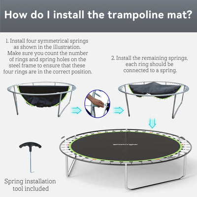 SPORTNOW Trampoline Replacement Mat with Spring Pull Tool, 54 V-Hooks, for 10ft Trampoline using 14cm Springs, Green 