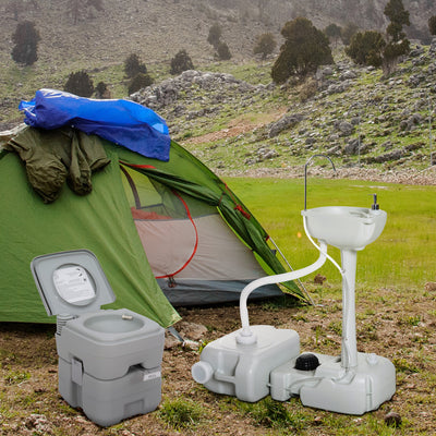 Outsunny Portable Toilet and Camping Sink Set with Fresh and Waste Tank, Wastewater Recycled Set for Outdoor Events 