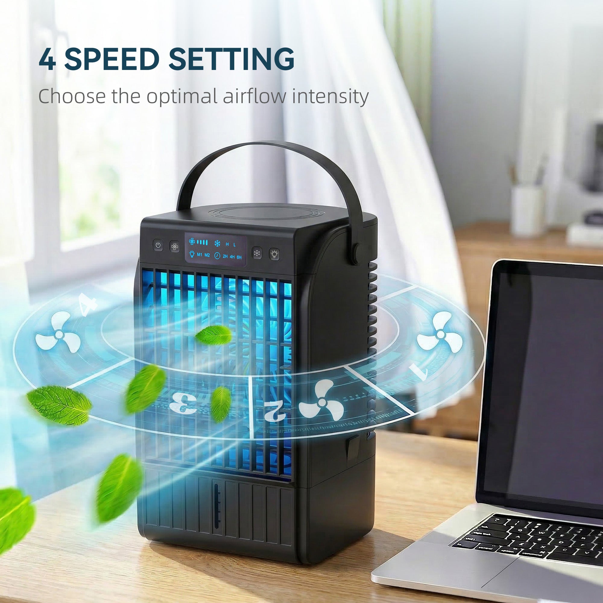 HOMCOM Portable Air Conditioner, 4-in-1 Mini Air Cooler with 4 Wind Speed, 2 Cool Mist, RGB 7 LED Light, Black 