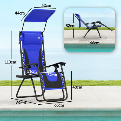 Outsunny Zero Gravity Lounger Chair, Folding Reclining Patio Chair with Shade Cover, Padded Seat, Cup Holder, Soft Cushion and Headrest for Poolside, Camping, Blue 
