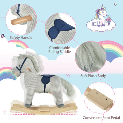 HOMCOM Kids Plush Rocking Horse w/ Sound Children Rocker Ride On Toy Gift 3-6 Years Grey 