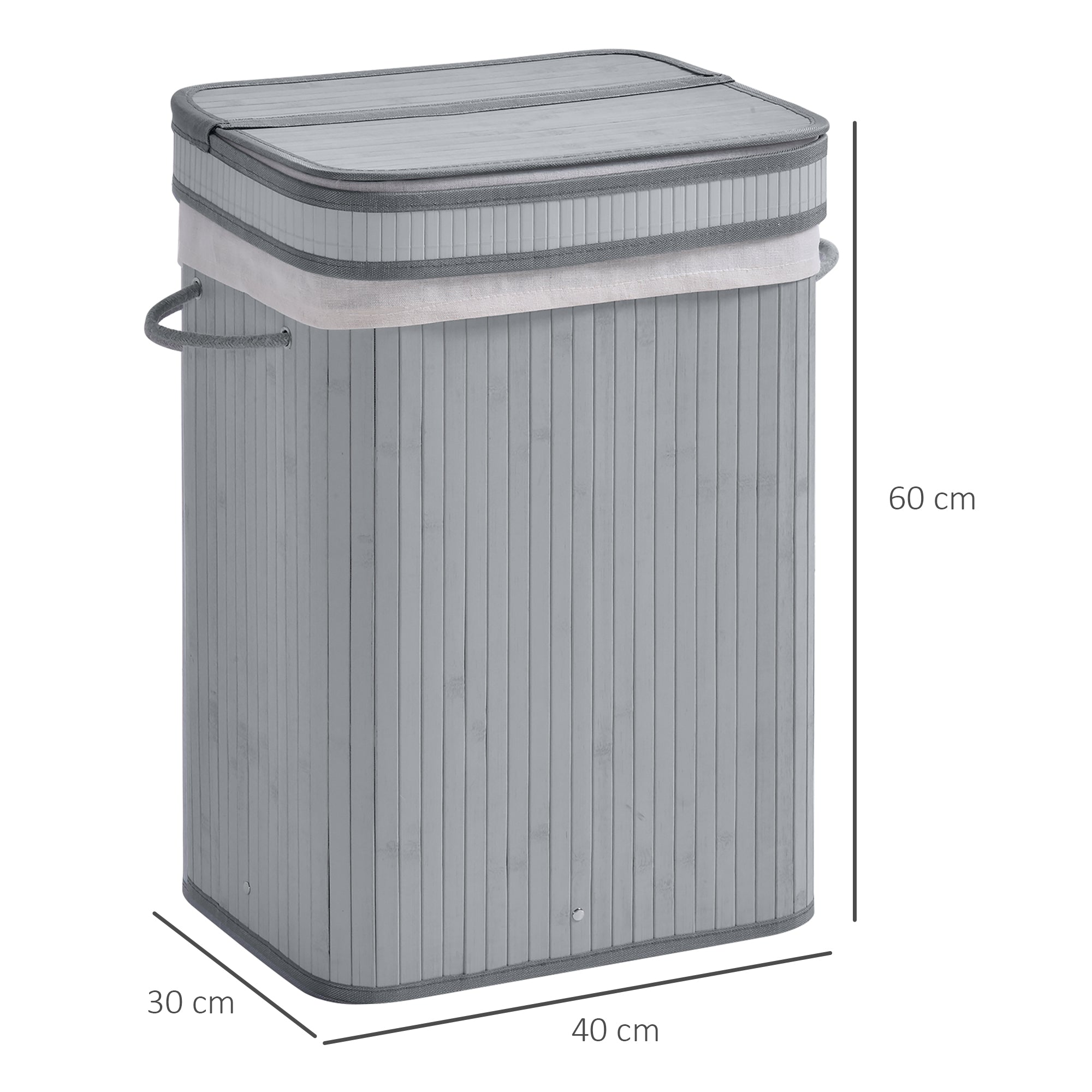 HOMCOM 70L Natural Wood Laundry Basket A Compartment w/Flip Lid Removable Lining Handles Board Base Foldable Durable Water-Resistant Dirty Clothes Storage Home Organisation Grey 