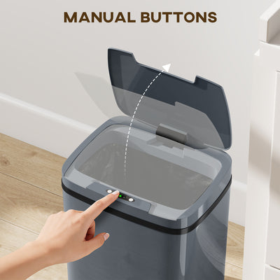 HOMCOM 15L Sensor Bin, Automatic Touchless Kitchen Bin, Easy Clean, Battery Operated for Home Office, Bedroom, Bathroom, Grey 