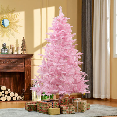 HOMCOM 6FT Artificial Christmas Tree Holiday Xmas Holiday Tree Decoration with Automatic Open for Home Party, Pink 