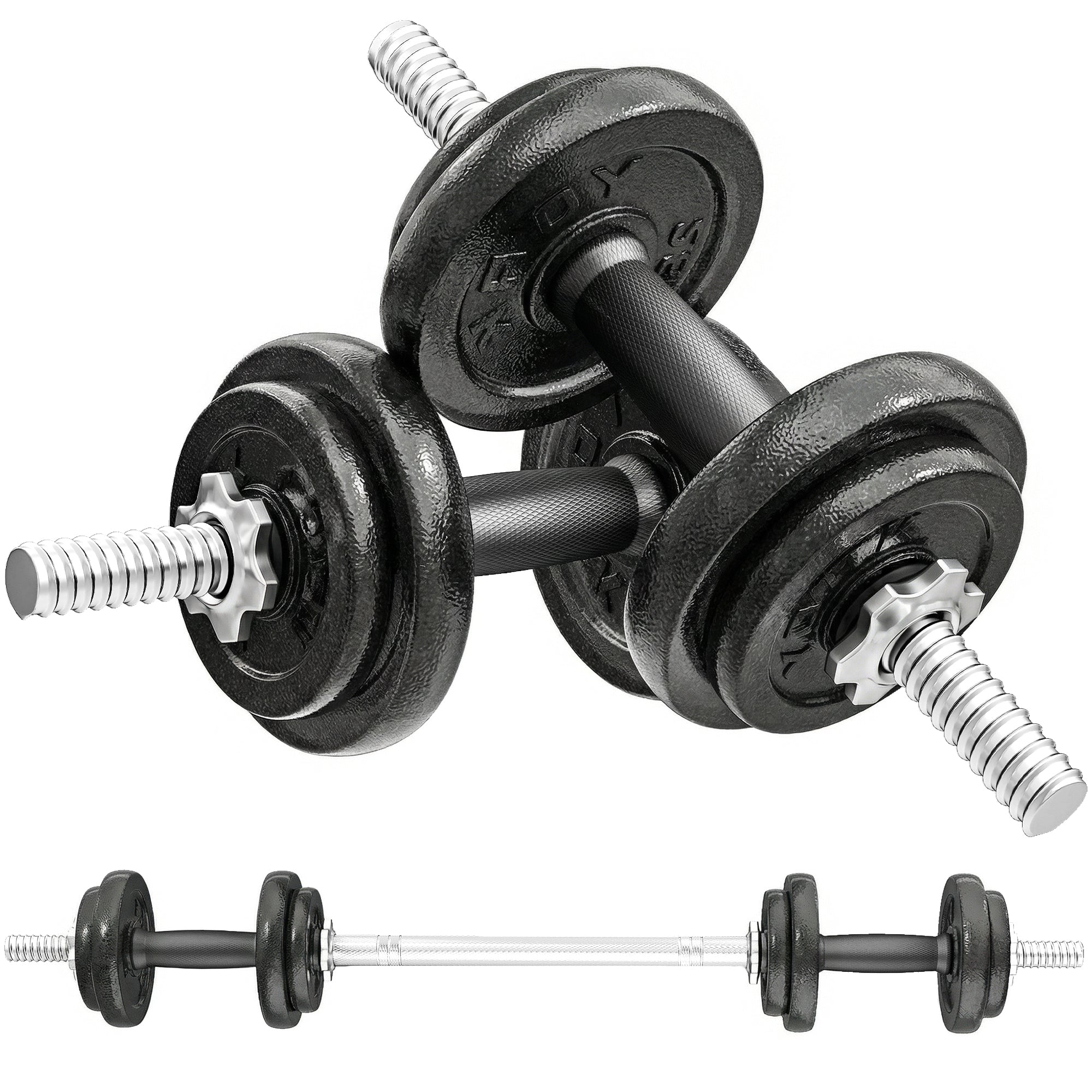 SPORTNOW 2-in-1 Adjustable Dumbbells Set, 20kg Cast Iron Weights Dumbbells Set with Non-Slip Grip for Strength Training, Weight Lifting, Bodybuilding, Home Gym Workout Equipment for Men & Women 
