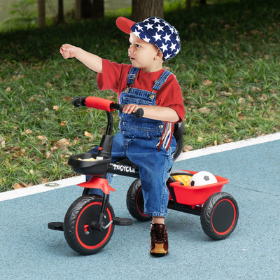 AIYAPLAY Kids Trike for 2-5 Years with Adjustable Seat, Pedal, Baskets, Red 