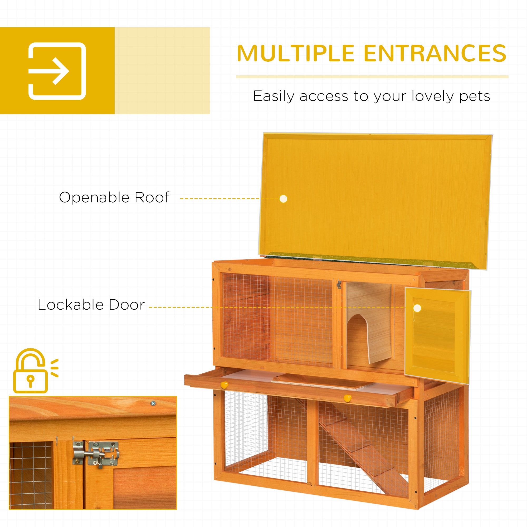 PawHut Rabbit Hutch Outdoor Guinea Pig Hutch Wooden Pet Cage Run 2-Tier with Opening Top, 90 x 45 x 80cm 