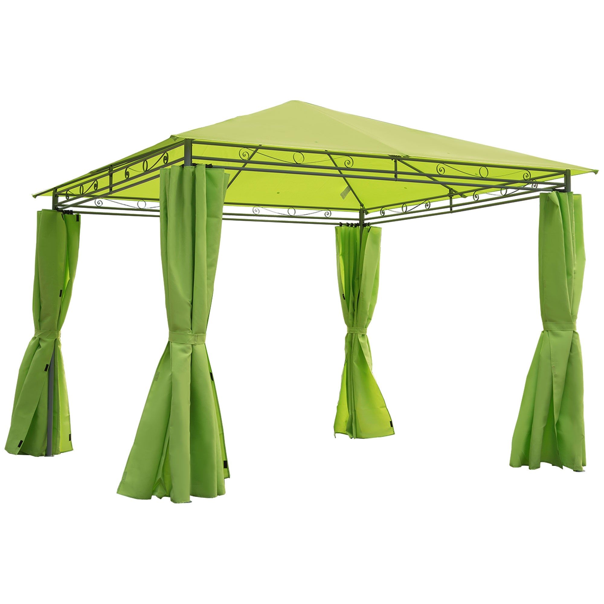 Outsunny 3 x 3(m) Garden Gazebo, Outdoor Gazebo Canopy Shelter with Curtains and Steel Frame for Lawn, Yard and Deck, Green 