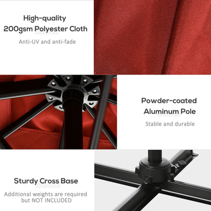Outsunny 2.5 x 2.5m Patio Offset Parasol Umbrella Cantilever Hanging Aluminium Sun Shade Canopy Shelter 360\'c2\'b0 Rotation with Crank Handle and Cross Base, Wine Red