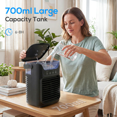 HOMCOM Air Cooler with Adjustable Head, Portable Air Conditioner with 3 Wind Speed, 2 Cool Mist, RGB Light, Black 