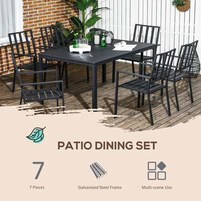Outsunny Seven-Piece Minimal Metal Garden Dining Set, with Parasol Hole - Black 