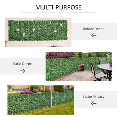 Outsunny 1-Piece Artificial Leaf Hedge Screen Privacy Fence Panel for Garden Outdoor Indoor Decor, Dark Green, 3M x 1M 