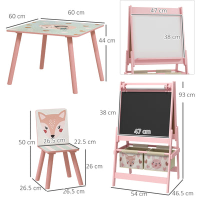 ZONEKIZ Kids Table and Chair Set and Kids Easel with Paper Roll, Storage Baskets, Kids Activity Furniture Set, Pink 