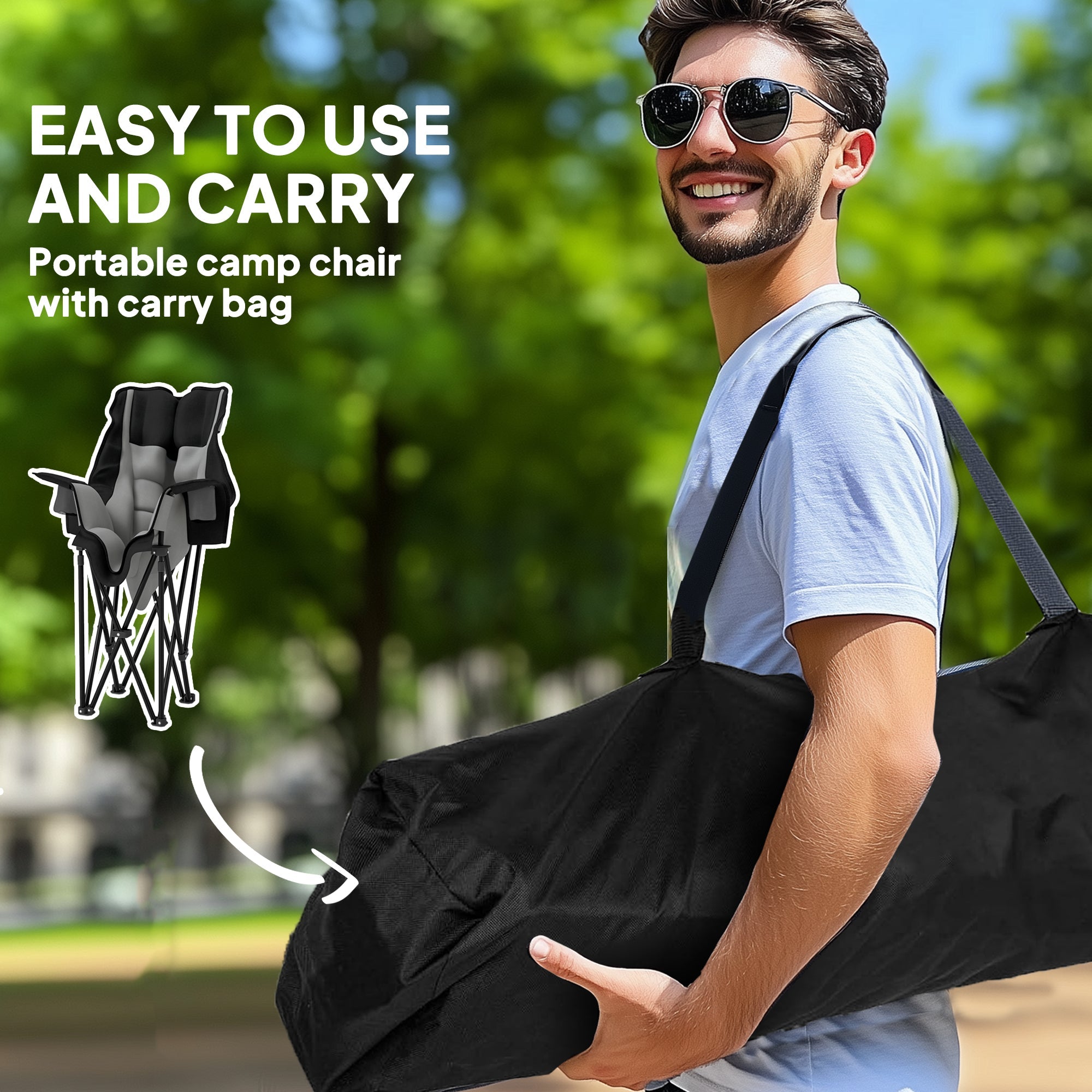 Outsunny Portable Padded Camping Chair, with Bag - Black/Grey 