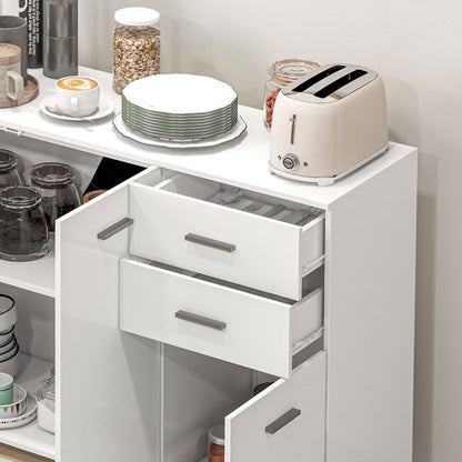 HOMCOM Sideboard, Modern Storage Cabinet with 2 Drawers, 3 Doors and Adjustable Shelves, Kitchen Cabinet for Living Room, Dining Room, High Gloss White 