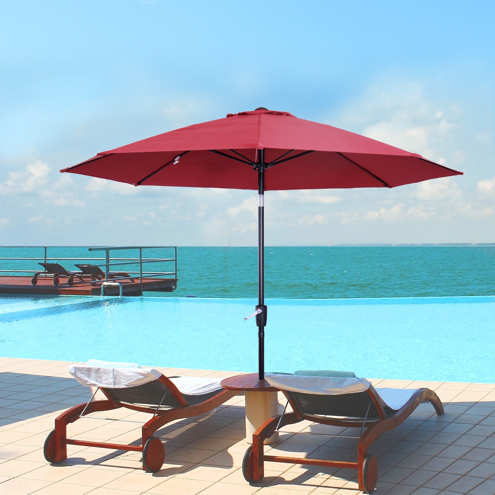 Outsunny 2.7M Garden Parasol Umbrella with Glass Fibre Ribs and Aluminium Frame, Tilting Sun Shade Shelter Canopy, Wine Red 