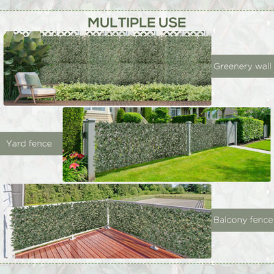 Outsunny 4 Pieces Expanding Trellis Fence, 2m x 1m Decorative Trellis with Artificial Leaves Garden Telescopic Hedge Privacy Screen Greenery Walls for Garden Balcony Home Decor 