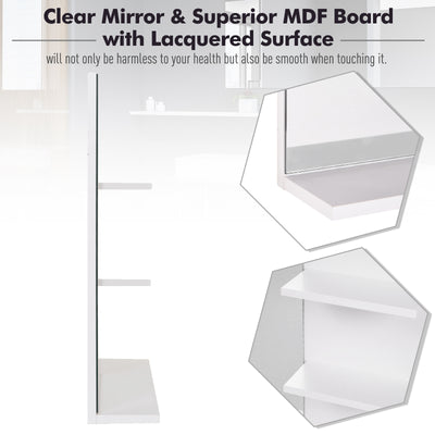 kleankin Modern Bathroom Mirror, Wall-mounted Vanity Mirror with 3 Tiers Storage Shelves for Make Up, White 