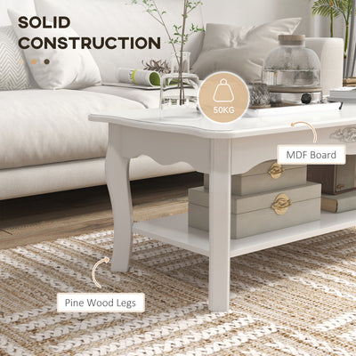 HOMCOM White Coffee Table Wood Cocktail Tea Centre Table with Storage Shelf for Living Room Reception Room, 94L x 44W x 42H cm 