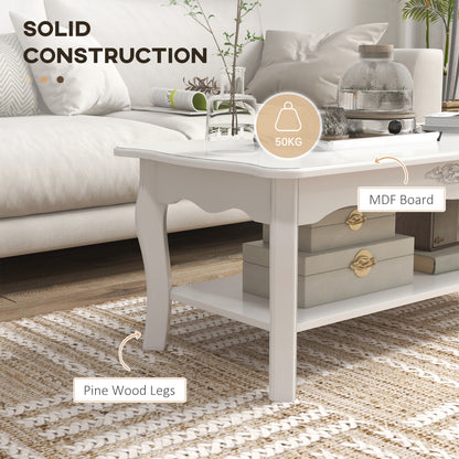 HOMCOM White Coffee Table Wood Cocktail Tea Centre Table with Storage Shelf for Living Room Reception Room, 94L x 44W x 42H cm 