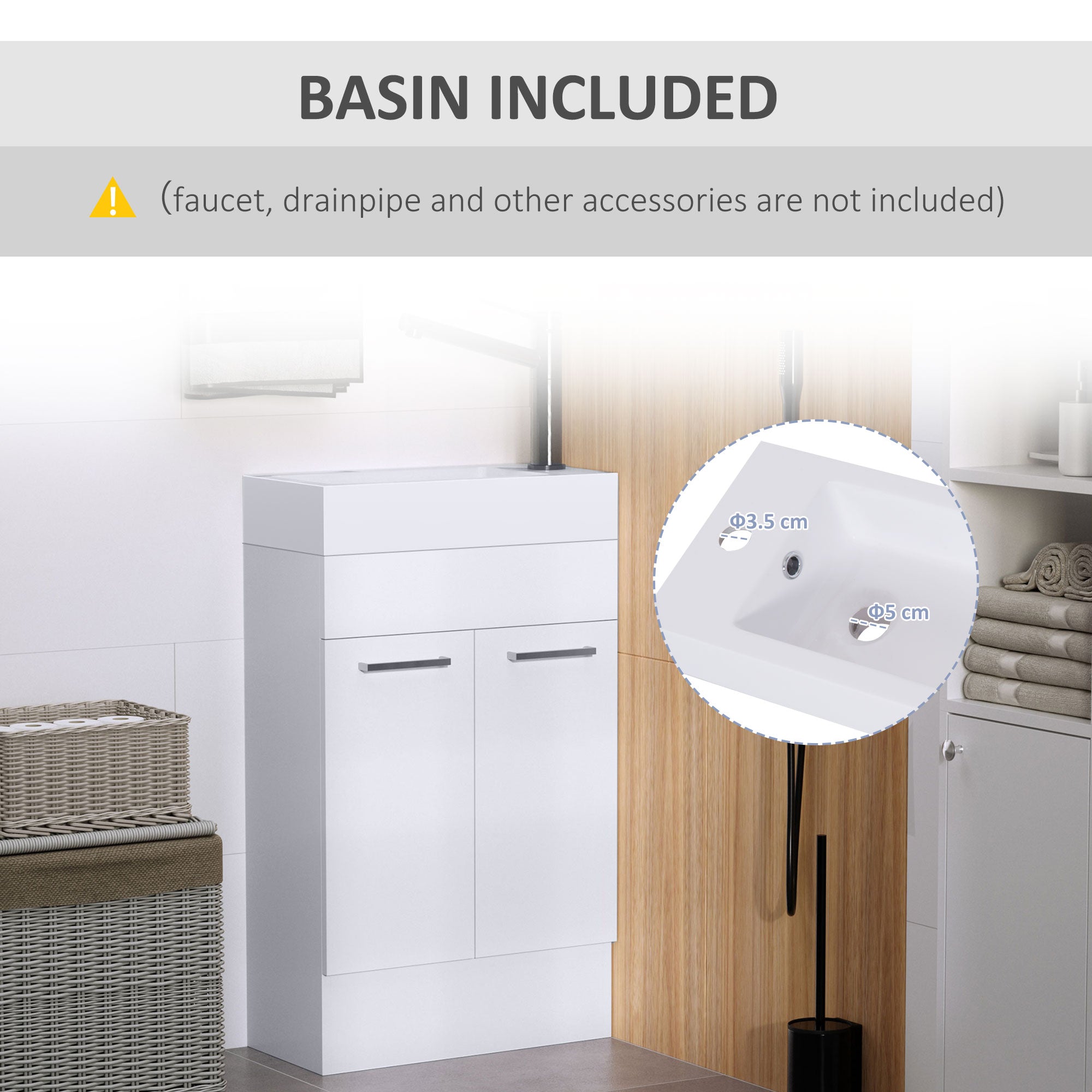 kleankin Under Sink Bathroom Vanity Unit Ceramic Basin Sink Cloakroom Storage Cabinet Home Furniture 