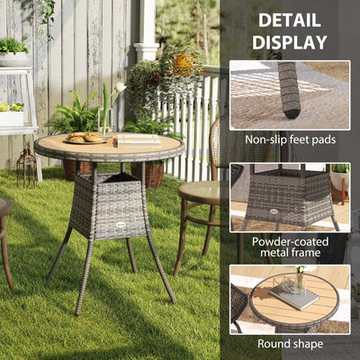 Outsunny 70 cm Wood-Effect Rattan Garden Table - Natural Wood Finish 