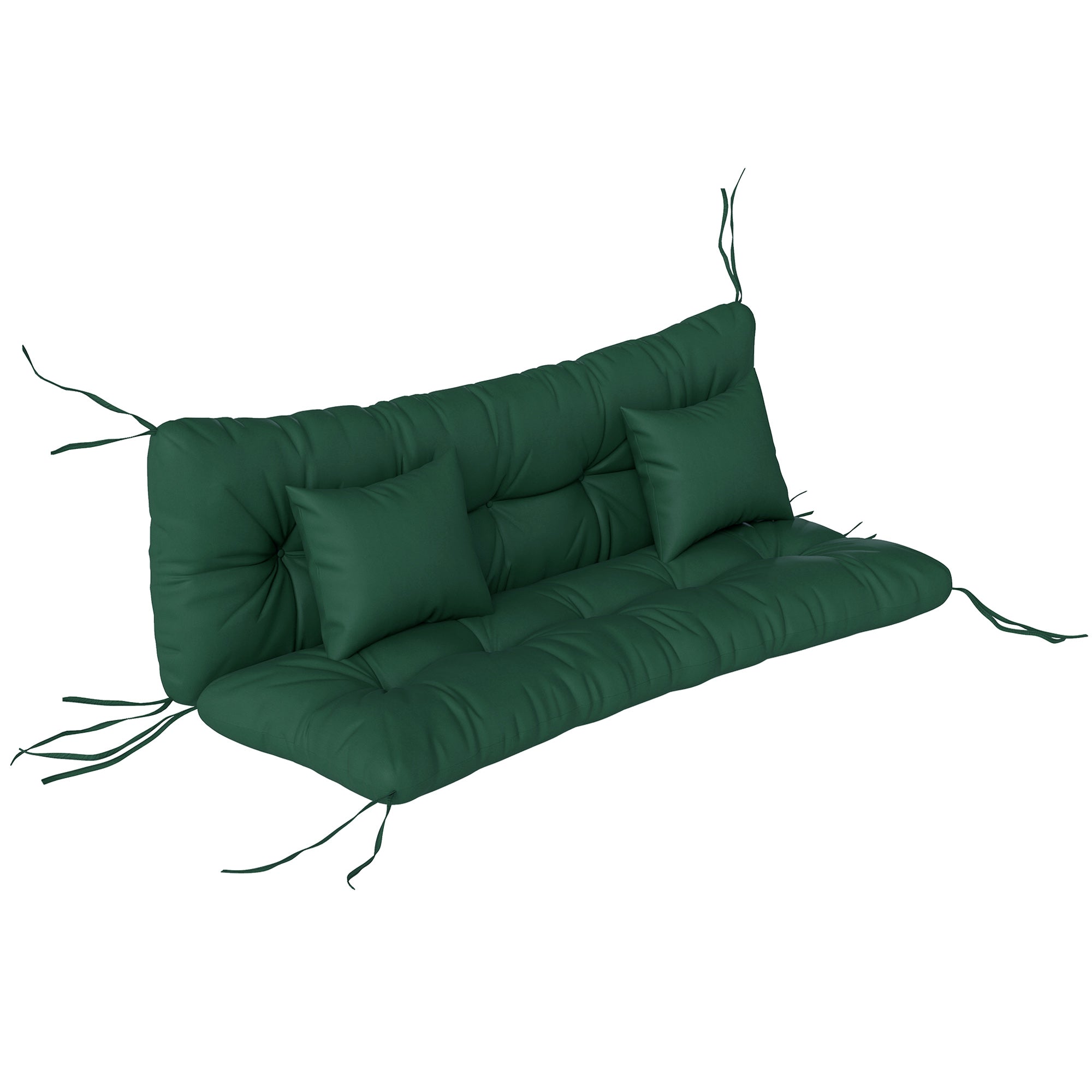 Outsunny Outdoor Seat Cushions Back Cushion with 2 Pillows, Water Repellent Seat Pads for 3-Seater Chair, Green 