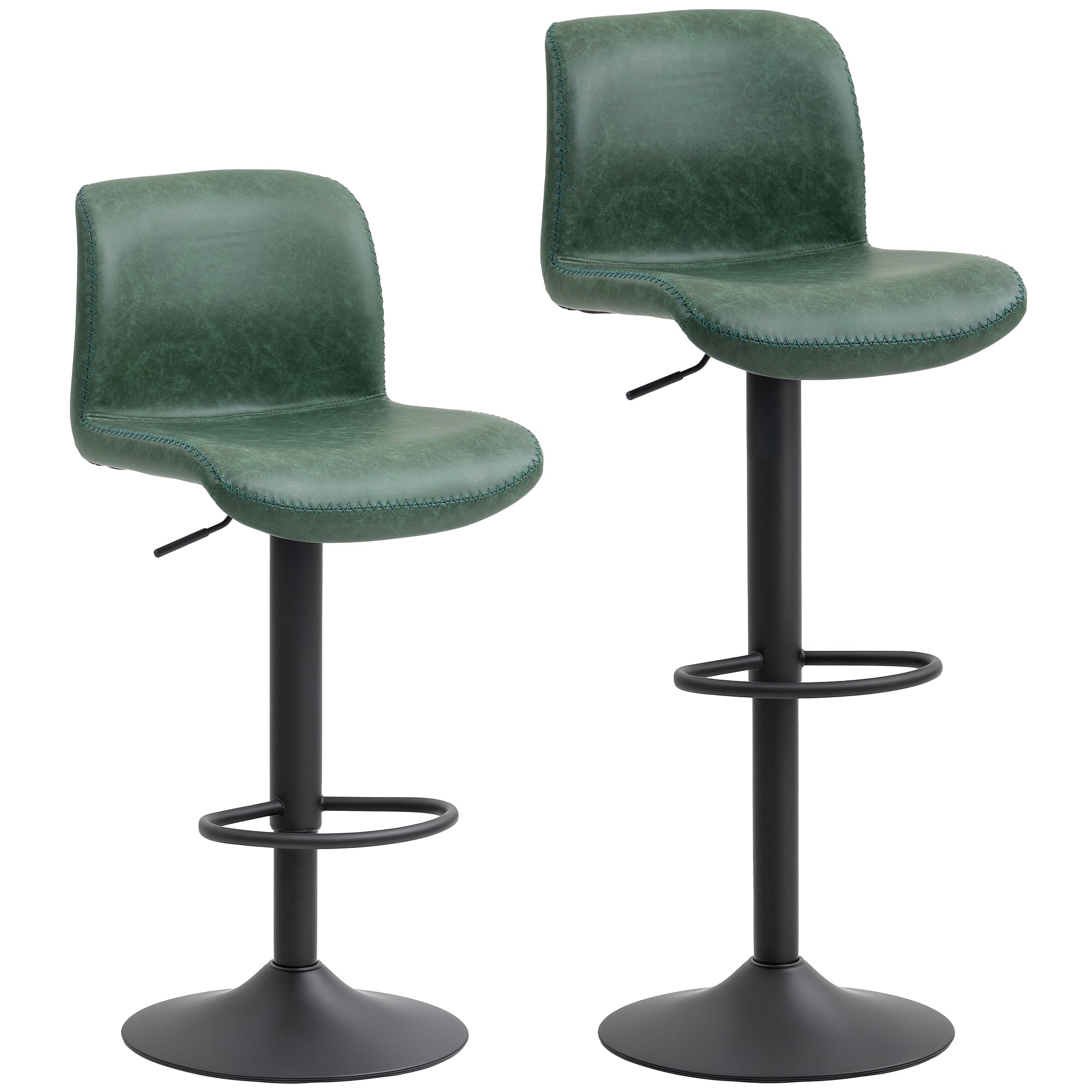 HOMCOM Bar Stools Set of 2, PU Leather Barstools with Backrest and Footrest for Kitchen, Counter, Breakfast Bar, Green 