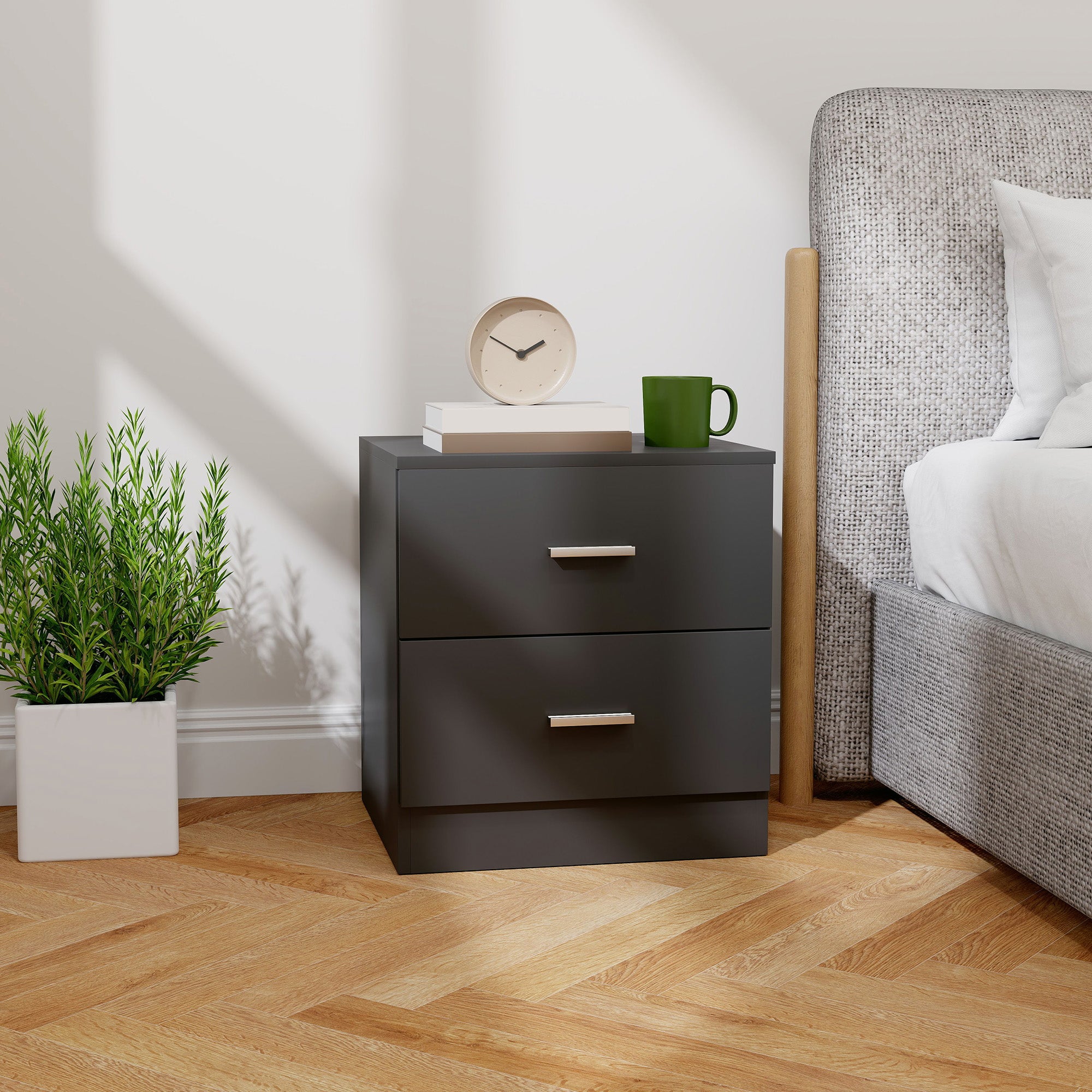 HOMCOM Modern Bedside Table, Beside Cabinet with 2 Drawers, for Bedroom, Living Room, Black 