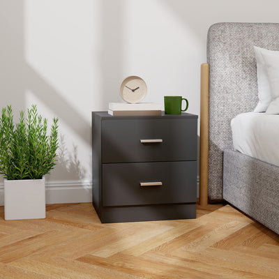 HOMCOM Modern Bedside Table, Beside Cabinet with 2 Drawers, for Bedroom, Living Room, Black 