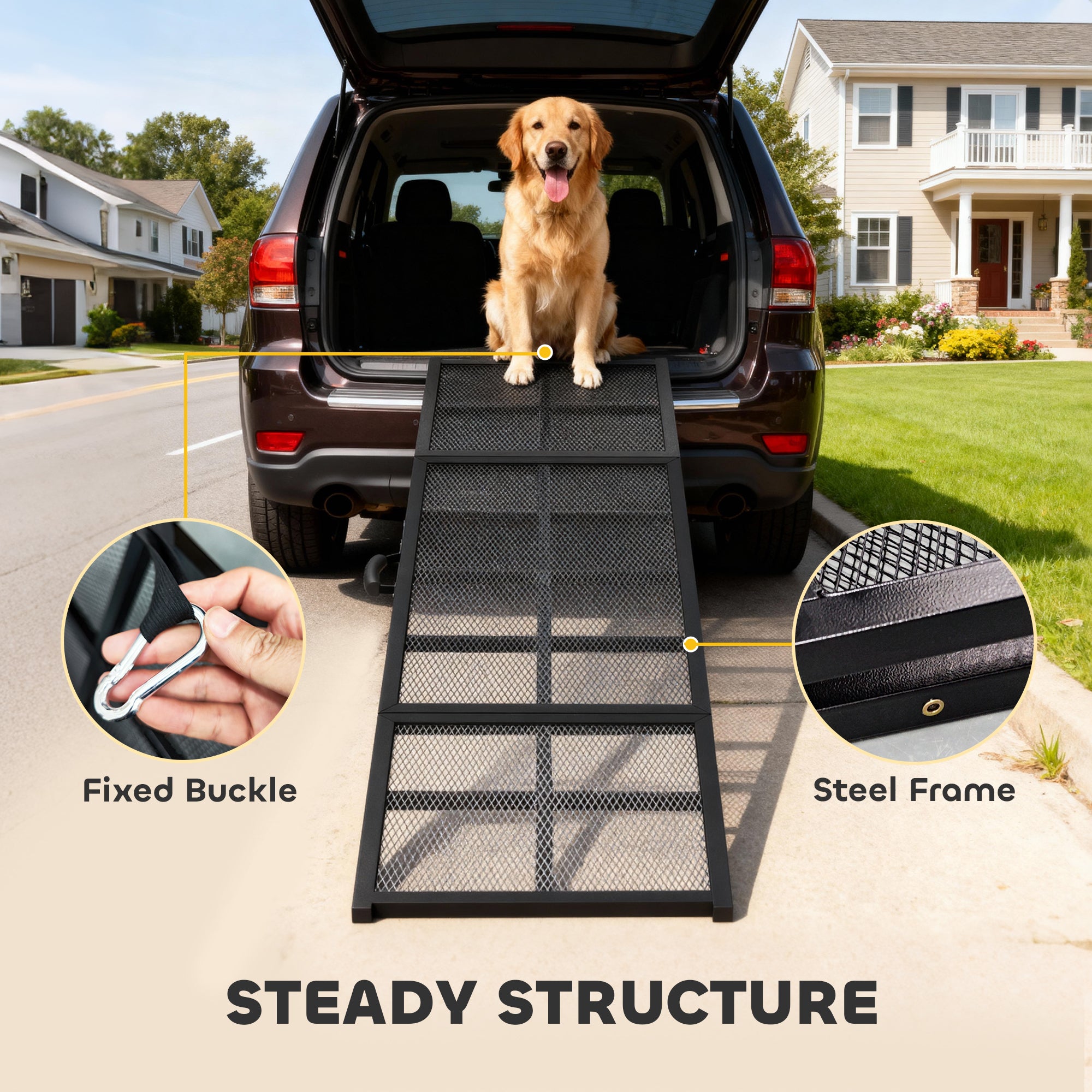 PawHut 191 x 50cm Dog Ramp for Car, Extra Long Pet Stairs with Non-Slip Surface, for Large Dogs, Black 