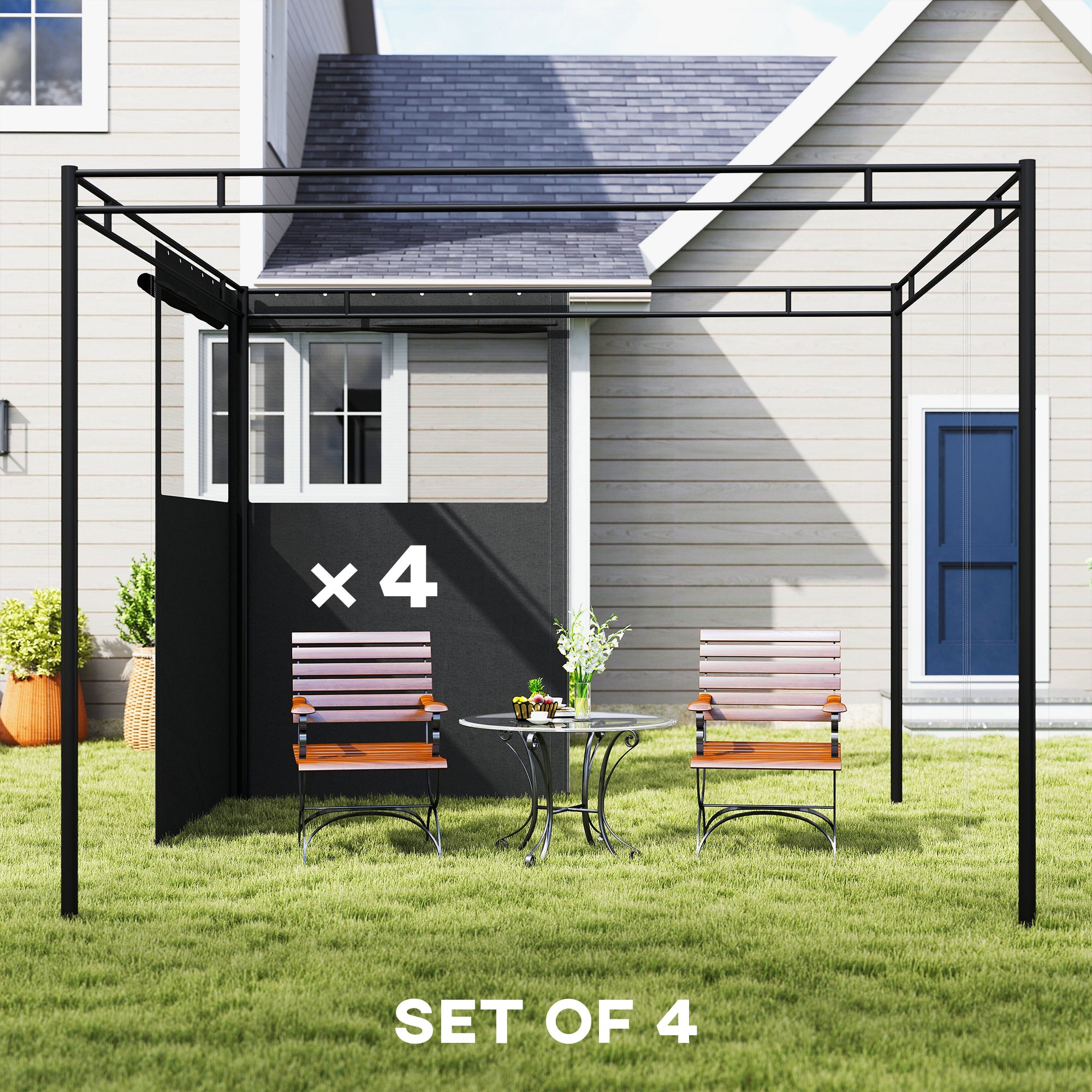 Outsunny 4 Pack Replacement Gazebo Curtains Privacy Panel for Most 3 x 3 m Gazebo, Outdoor Shelter Sidewalls, Dark Grey 