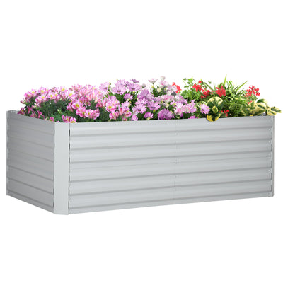 Outsunny Raised Beds for Garden, Galvanised Steel Outdoor Planters with Multi-reinforced Rods, 180 x 90 x 59 cm, Light Grey 