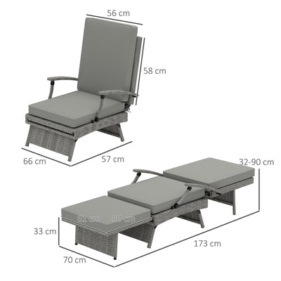 Outsunny 80° Reclining Rattan Lounger - Grey 
