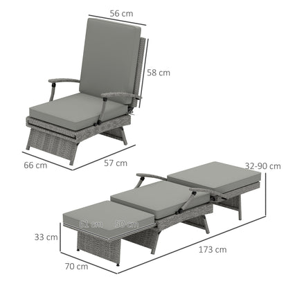 Outsunny 80° Reclining Rattan Lounger - Grey 