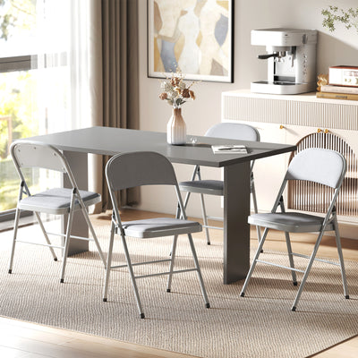 HOMCOM 4 Pack Folding Chairs with Padded Seats, Velvet Portable Party Chairs with Steel Frame, Light Grey 