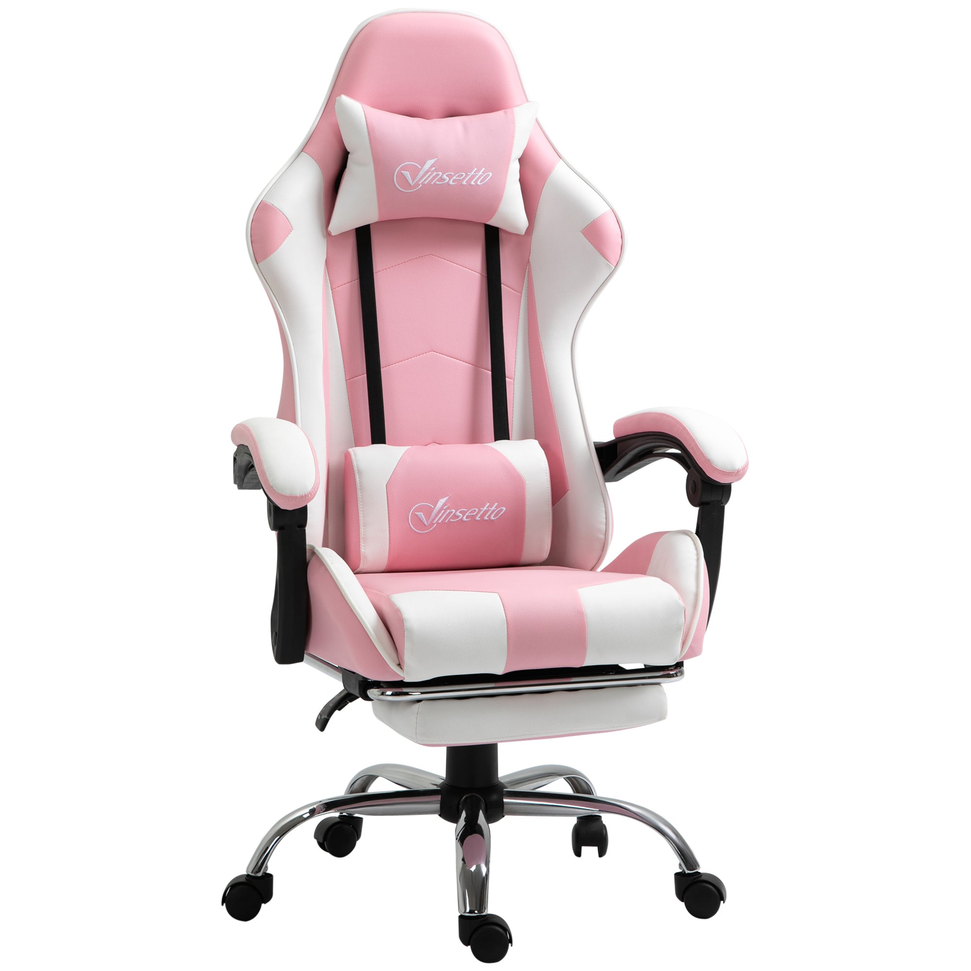 Vinsetto Pink Computer Gaming Chair, Desk Chair with 135\'c2\'b0 Reclining Back and Retractable Footrest, Adjustable PU Leather Lumbar Support and Headrest, Steel Base for Adults, Girls