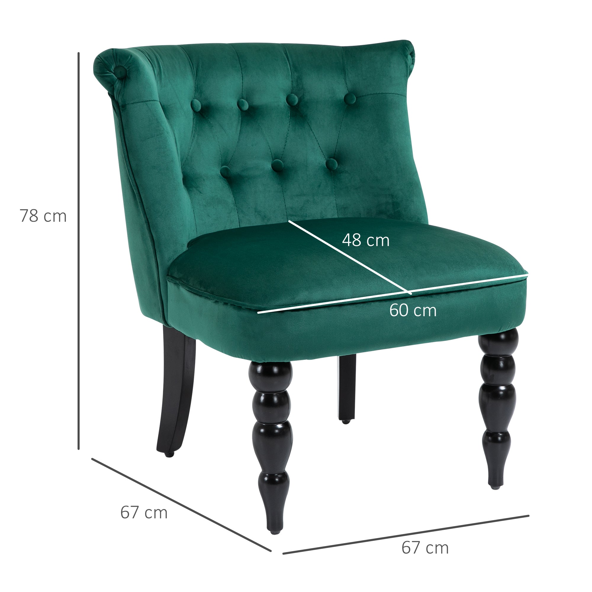 HOMCOM Velvet-Feel Wingback Accent Chair, with Wooden Legs - Green 