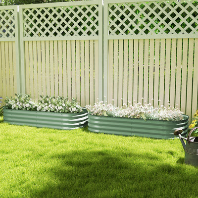 Outsunny Galvanised Raised Garden Bed, Metal Planter Box with Safety Edging, for Flowers, Herbs, Succulents, Pack of 2, Green 