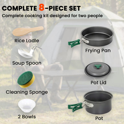 Outsunny Camping Cookware Set, 8-Piece Ultralight Camping Cooking Kit with Anti-Scald Handles, Grey 