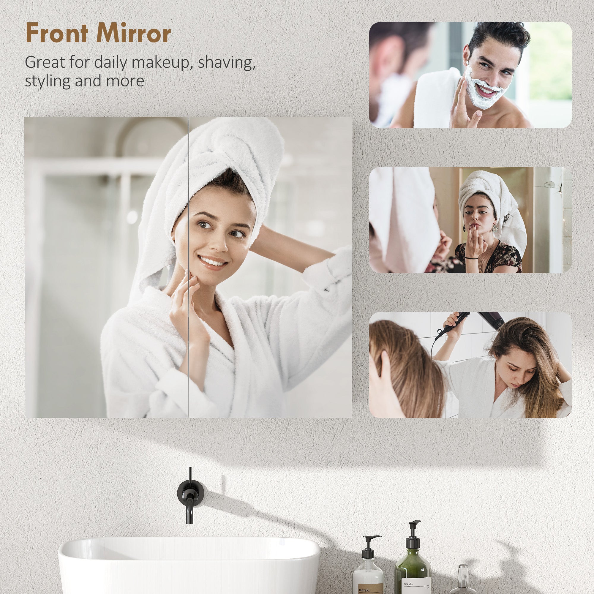 HOMCOM Double-Door Bathroom Mirror Cabinet - White 
